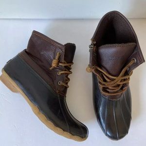Sperry Top-Sider Womens  Sz 8.5 Leather Waterproof Brown Rubber Duck Boots